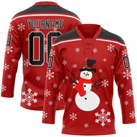Custom Hockey Jersey, Red Black White Sportswear Jersey Shirt, Athletic Long Sleeve V Neck Jersey, Casual Gift for Men, Style 3DPattern1891