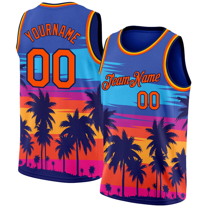 Custom Basketball Jersey, Royal Orange Navy Sportswear Jersey Shirt, Athletic Mesh Moisture Wicking Jersey, Casual Gift for Men