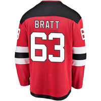 Jesper Bratt New Jersey Devils Hockey Jersey, Red Breakaway Home Sportswear Jersey Shirt, Long Sleeve Hockey Sweater Jersey, Casual Gift for Men