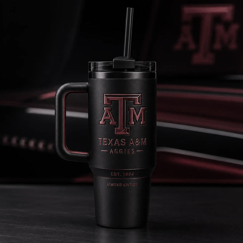 TAMU - Maroon Relief Emblem, Blackout Tumbler Study