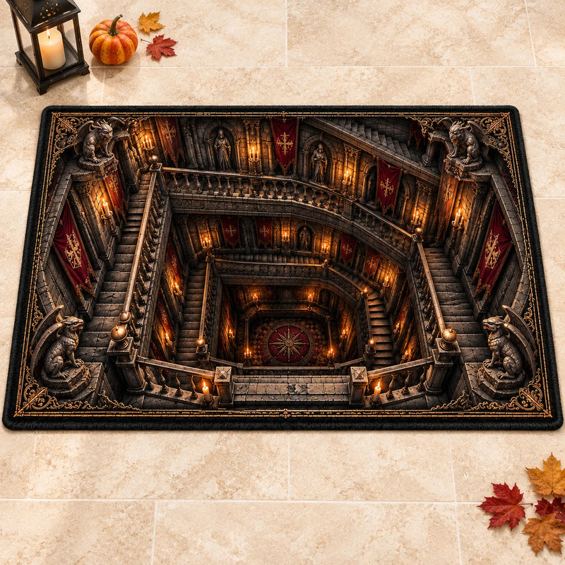 Down the Gargoyle Stairs - Gothic Depth Illusion Rug
