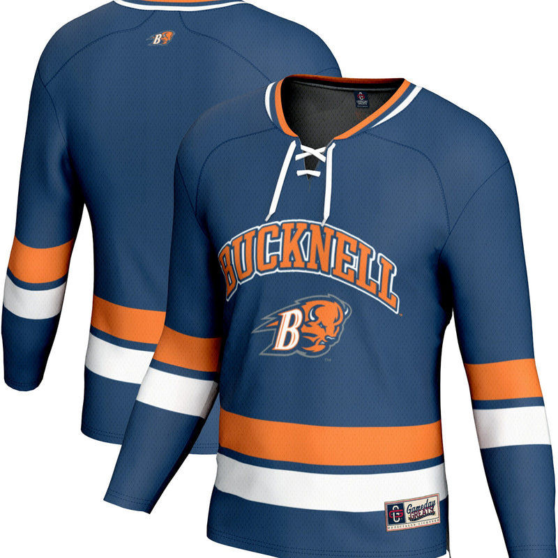 Bucknell Bison Hockey Jersey, Blue Sportswear Jersey Shirt, Long Sleeve Hockey Sweater Jersey, Casual Gift for Men, Style 202016097