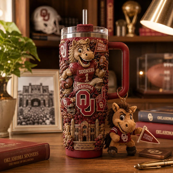 OU Crimson Collage - Sooner Mascot Wraparound Tumbler - main