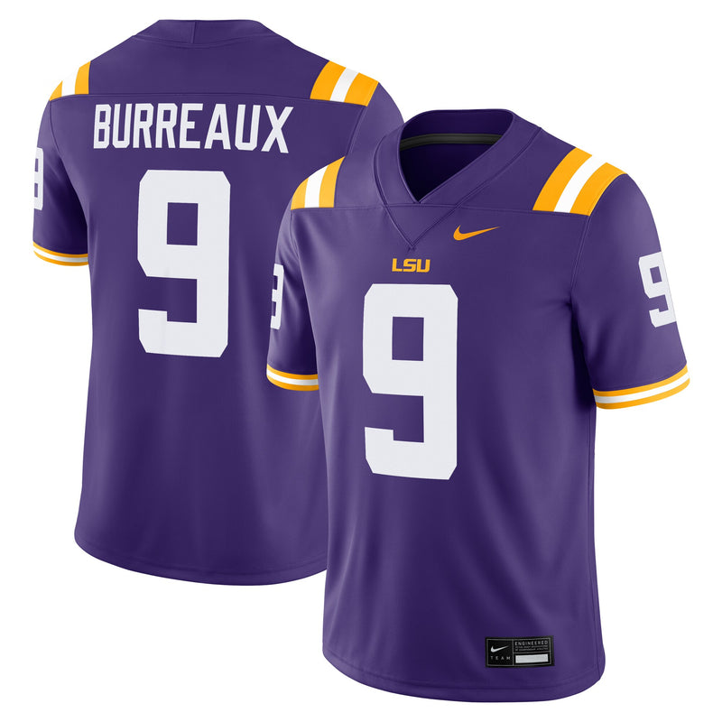 LSU Tigers 'Burreaux' Nameplate Football Jersey, Purple Sportswear Jersey Shirt, Lightweight Breathable Athletic Jersey, Casual Gift for Men