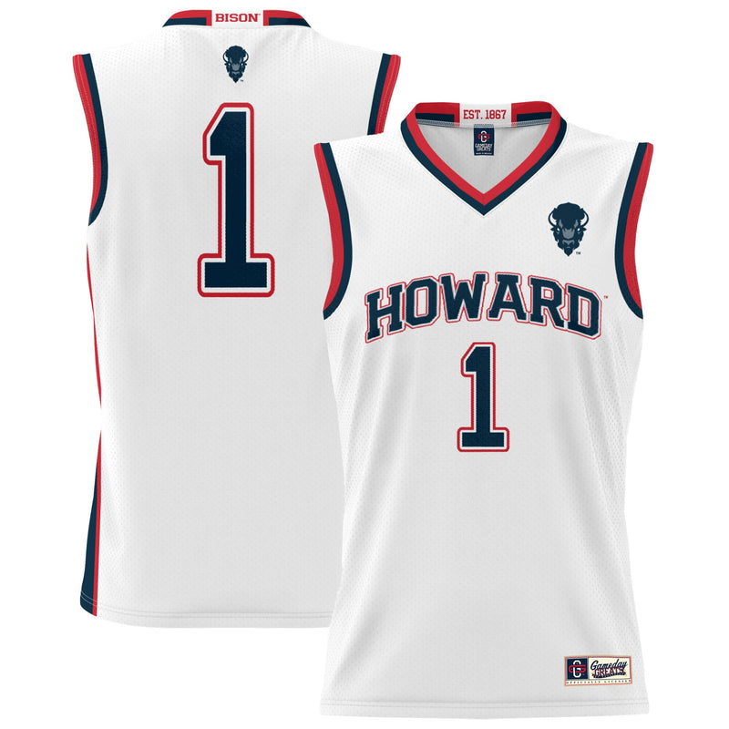 Howard Bison Lightweight Basketball Jersey, White Sportswear Jersey Shirt, Sleeveless Athletic Tank Jersey, Casual Gift for Men