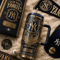 NYY Interlocking Crest - Gold Relief Tumbler Statement