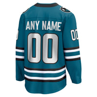 San Jose Sharks Hockey Jersey, Teal Breakaway Sportswear Jersey Shirt, Long Sleeve Hockey Sweater Jersey, Casual Gift for Men, Style 5111272