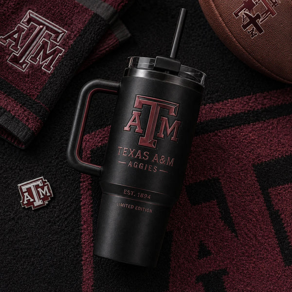 TAMU - Maroon Relief Emblem, Blackout Tumbler Study - main