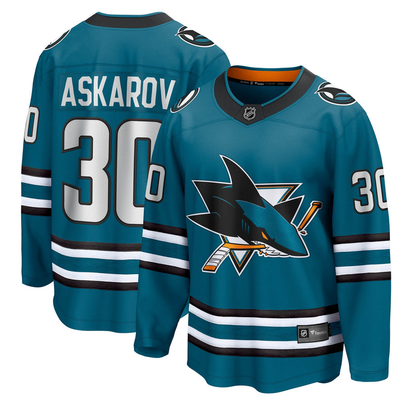 Yaroslav Askarov San Jose Sharks Hockey Jersey, Teal Breakaway Sportswear Jersey Shirt, Long Sleeve Hockey Sweater Jersey, Casual Gift for Men