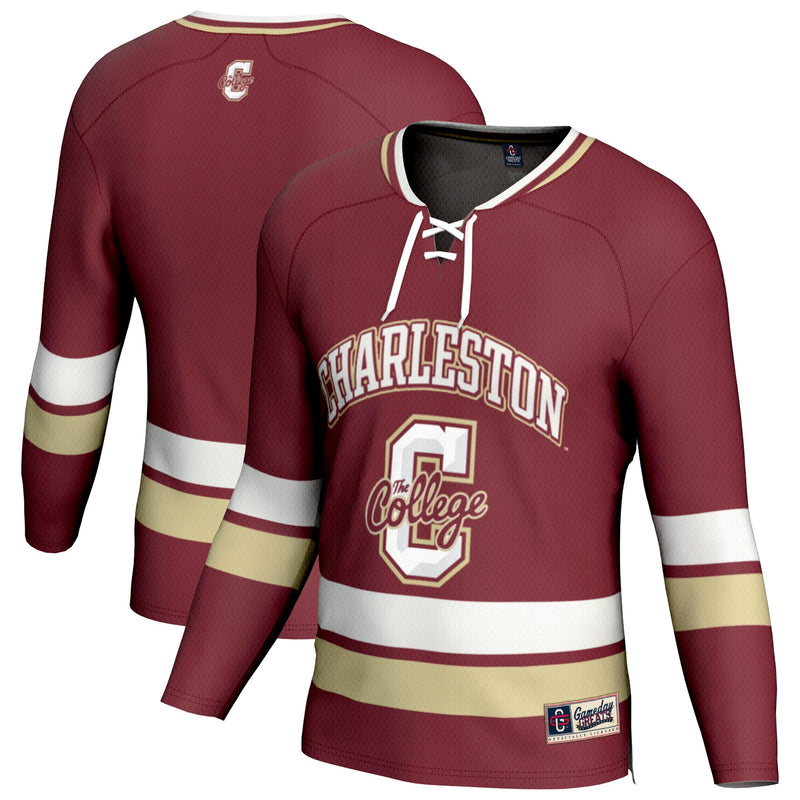Charleston Cougars Hockey Jersey, Maroon Sportswear Jersey Shirt, Long Sleeve Hockey Sweater Jersey, Casual Gift for Men