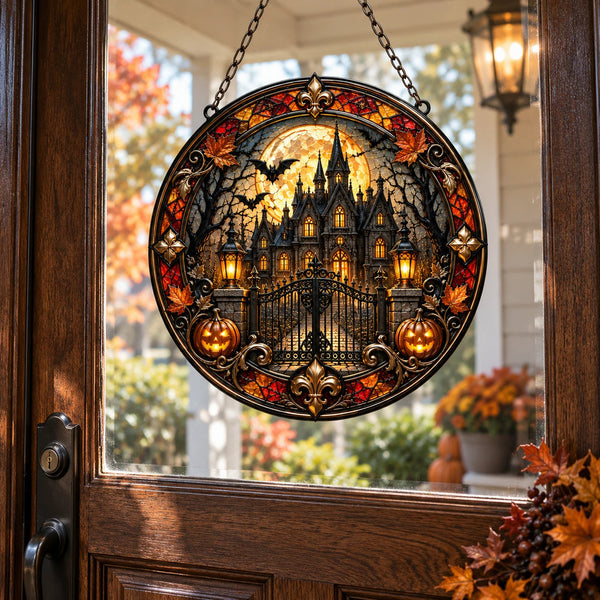 Manor Under the Amber Moon - Circular Window Hanging - main