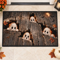 Peekaboo Planks - Playful Ghost Doormat in Weathered Wood