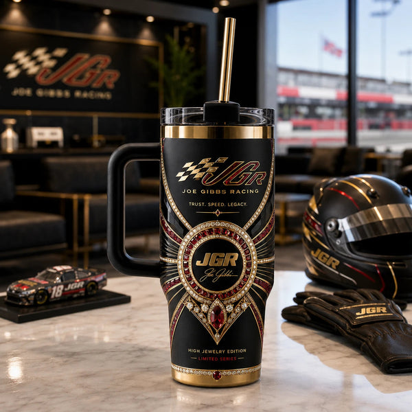 JGR Obsidian - Checkered Crest and Gilded Ornament Tumbler - main