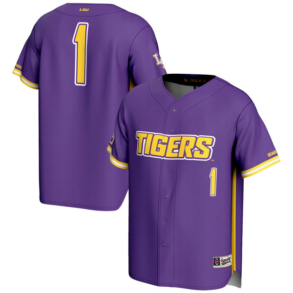 #1 LSU Tigers Lightweight Baseball Fashion Jersey - Purple