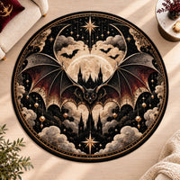 Nocturne Medallion - Moonlit Bat Rug in Obsidian and Gold