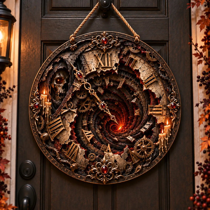 Hour of Embers - Gothic Clockface Round Wood Sign