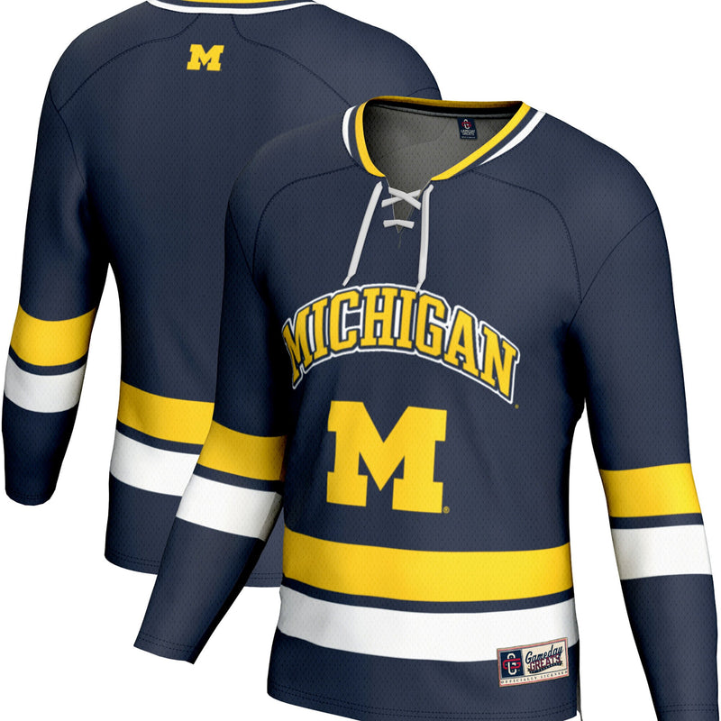 Michigan Wolverines Spirit Hockey Jersey, Navy Sportswear Jersey Shirt, Long Sleeve Hockey Sweater Jersey, Casual Gift for Men