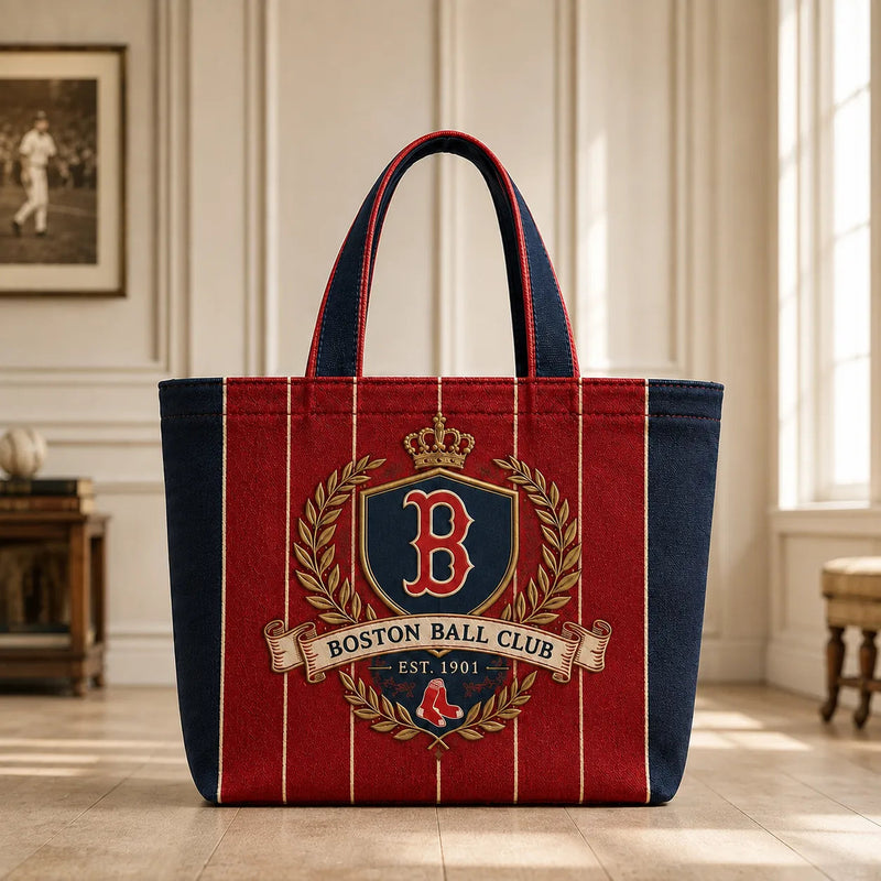 BOS Heritage Crest - Pinstripe Tote in Navy and Red
