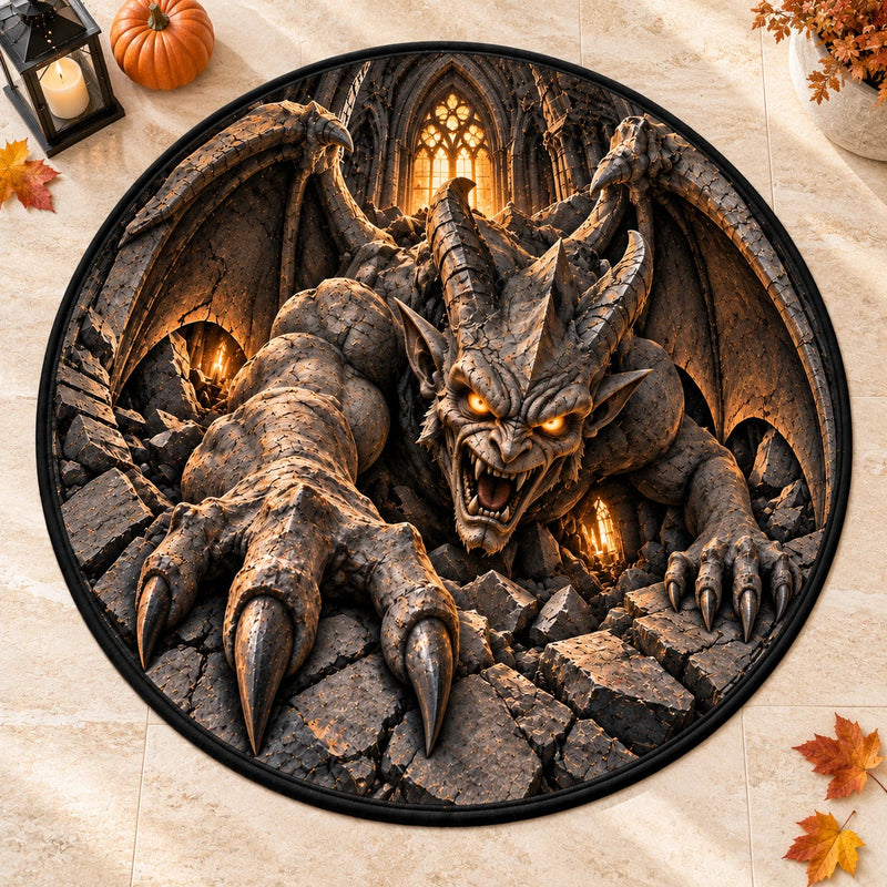 Stone Awakened - Gargoyle Lunge Round Rug