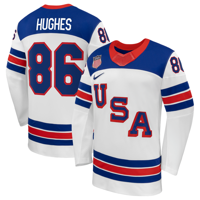 Jack Hughes White US 2026 Away Replica Hockey Jersey, Hockey Sportswear Jersey Shirt, Long Sleeve Hockey Sweater Jersey, Casual Gift for Men