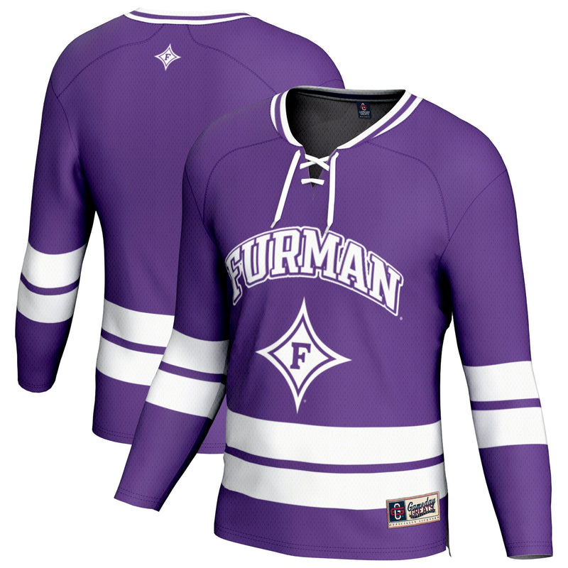 Furman Paladins Hockey Jersey, Purple Sportswear Jersey Shirt, Long Sleeve Hockey Sweater Jersey, Casual Gift for Men