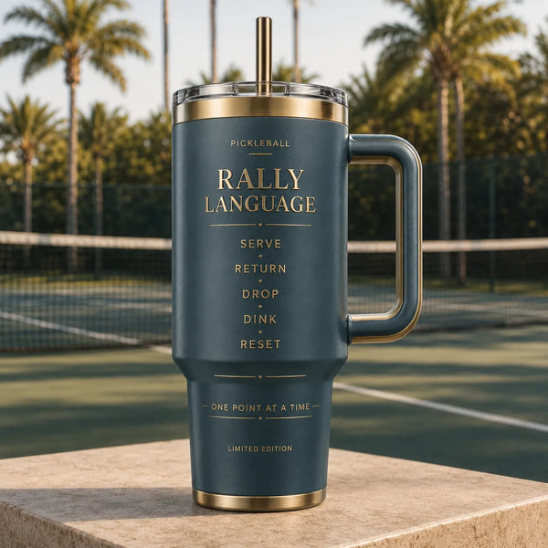 Rally Language - Typographic Court Tumbler in Slate and Brass - main