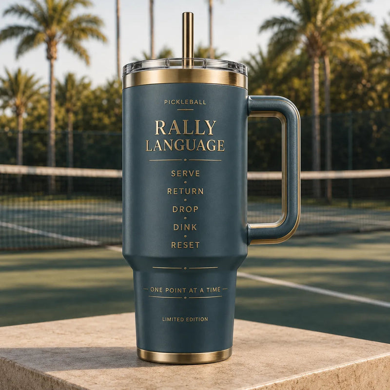 Rally Language - Typographic Court Tumbler in Slate and Brass