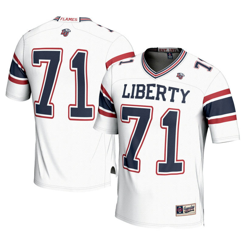 Liberty Flames Football Jersey, White Sportswear Jersey Shirt, Lightweight Breathable Athletic Jersey, Casual Gift for Men