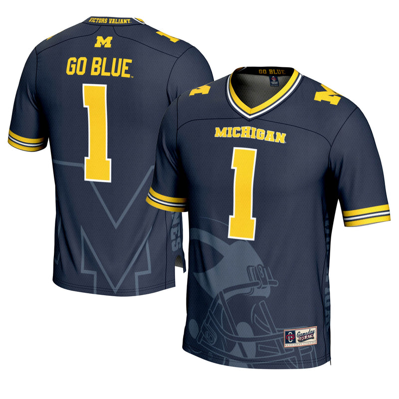 Michigan Wolverines Icon Print Football Jersey, Navy Sportswear Jersey Shirt, Lightweight Breathable Athletic Jersey, Casual Gift for Men