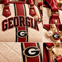 UGA Collegiate Stripe - Cream and Crimson Statement Handbag