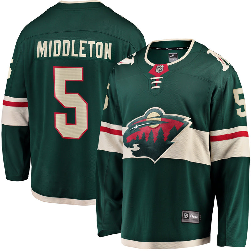 Jake Middleton Minnesota Wild Hockey Jersey, Green Breakaway Sportswear Jersey Shirt, Long Sleeve Hockey Sweater Jersey, Casual Gift for Men