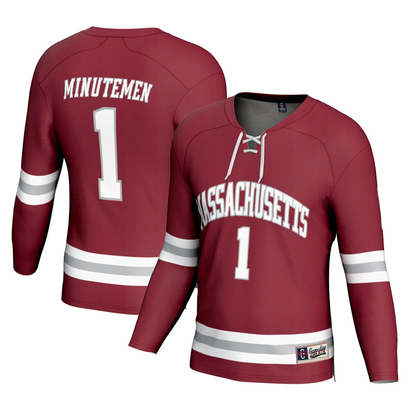 UMass Minutemen Hockey Jersey, Maroon Fashion Sportswear Jersey Shirt, Long Sleeve Hockey Sweater Jersey, Casual Gift for Men