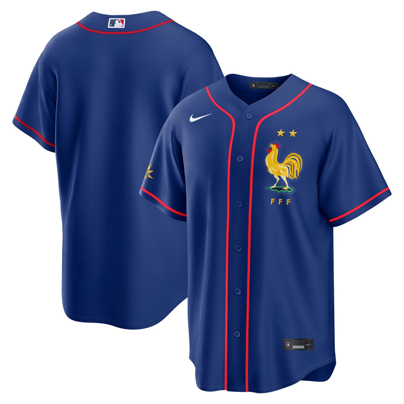 France National Team x MLB Blue Stadium Replica Baseball Jersey, Sportswear Jersey Shirt, Lightweight Athletic Jersey, Casual Gift for Men