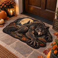 Moonlit Repose - Wolf Form Against a Silvered Forest