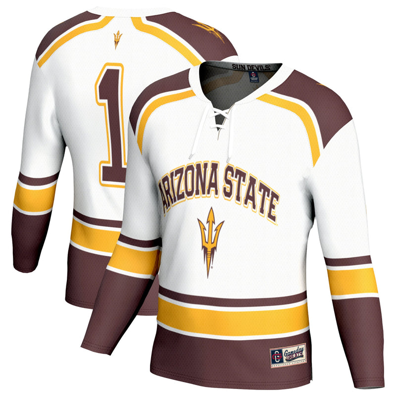 Arizona State Sun Devils Hockey Jersey, White Fashion Sportswear Jersey Shirt, Long Sleeve Hockey Sweater Jersey, Casual Gift for Men