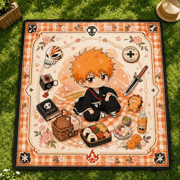 Picnic Day Calm - Ichigo Chibi Rug with Gingham Border - main