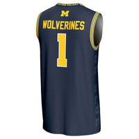 Michigan Wolverines Icon Print Basketball Jersey, Navy Fashion Sportswear Jersey Shirt, Sleeveless Athletic Tank Jersey, Casual Gift for Men
