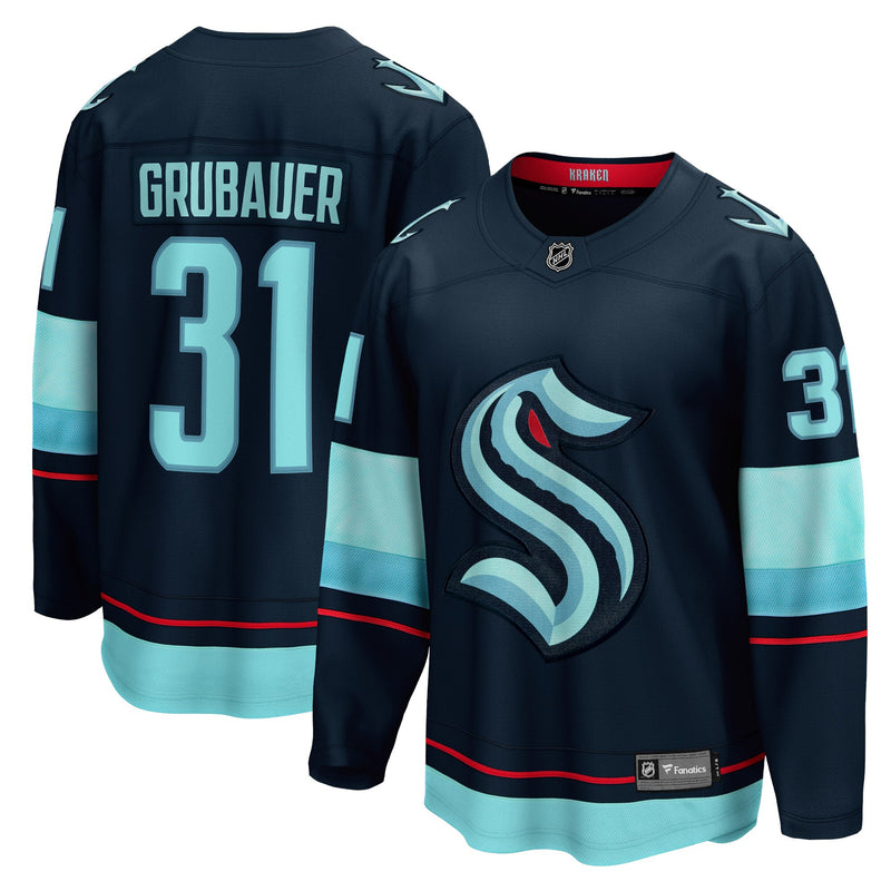 Philipp Grubauer Seattle Kraken Hockey Jersey, Navy Breakaway Sportswear Jersey Shirt, Long Sleeve Hockey Sweater Jersey, Casual Gift for Men