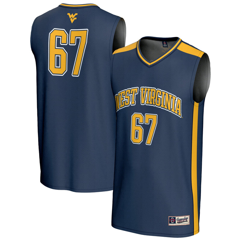 West Virginia Mountaineers Basketball Jersey, Navy Lightweight Sportswear Jersey Shirt, Sleeveless Athletic Tank Jersey, Casual Gift for Men