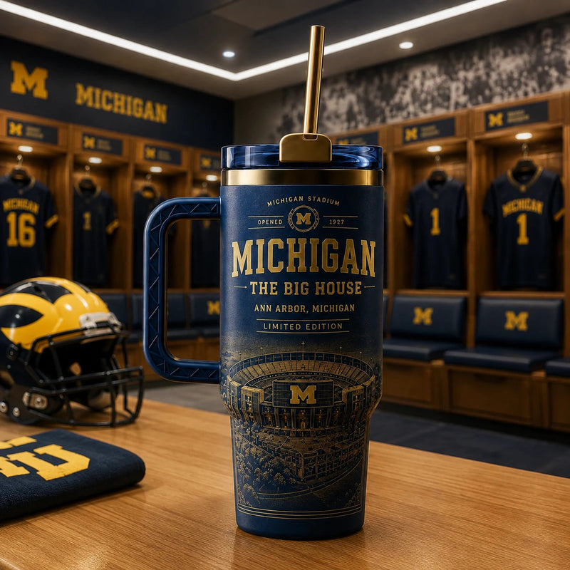 MICH and The Big House - Navy and Gold Stadium Tumbler