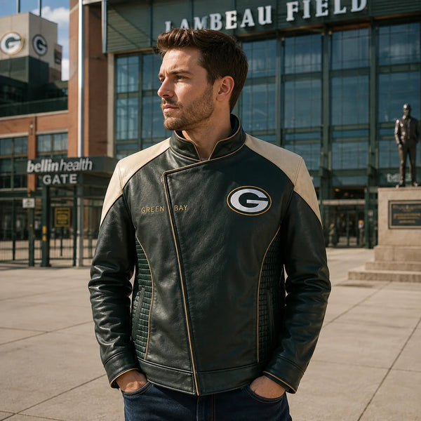 GB Field Lines - Green and Cream Paneled Statement Jacket - main