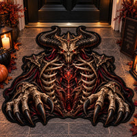 Obsidian Threshold - Horned Skull Doormat in Bone and Ember