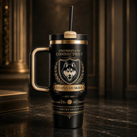UCONN Crest - Gold Heraldry on a Black Tumbler