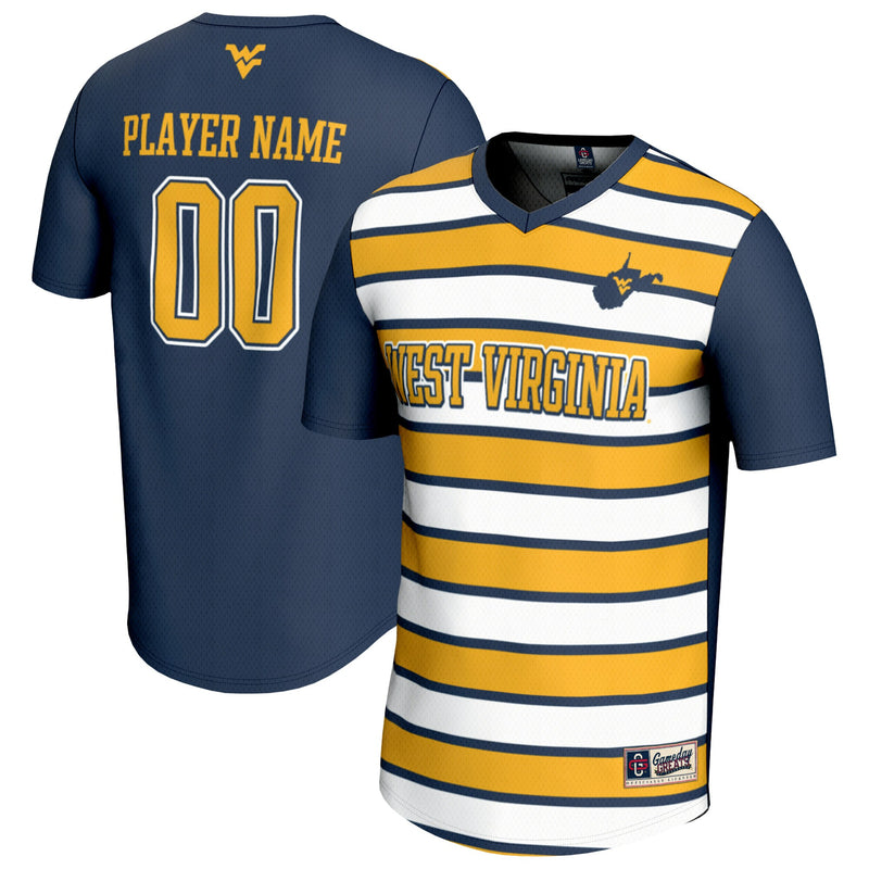 West Virginia Mountaineers Soccer Jersey, Navy/Gold Fashion Sportswear Jersey Shirt, Lightweight Breathable Athletic Jersey, Casual Gift for Men