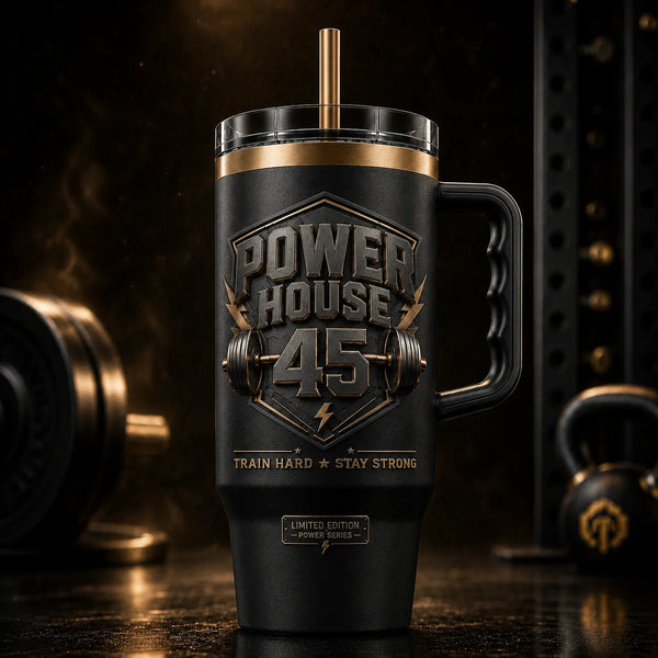 Powerhouse 45 - Blackout Emblem Tumbler in Brass Relief - main