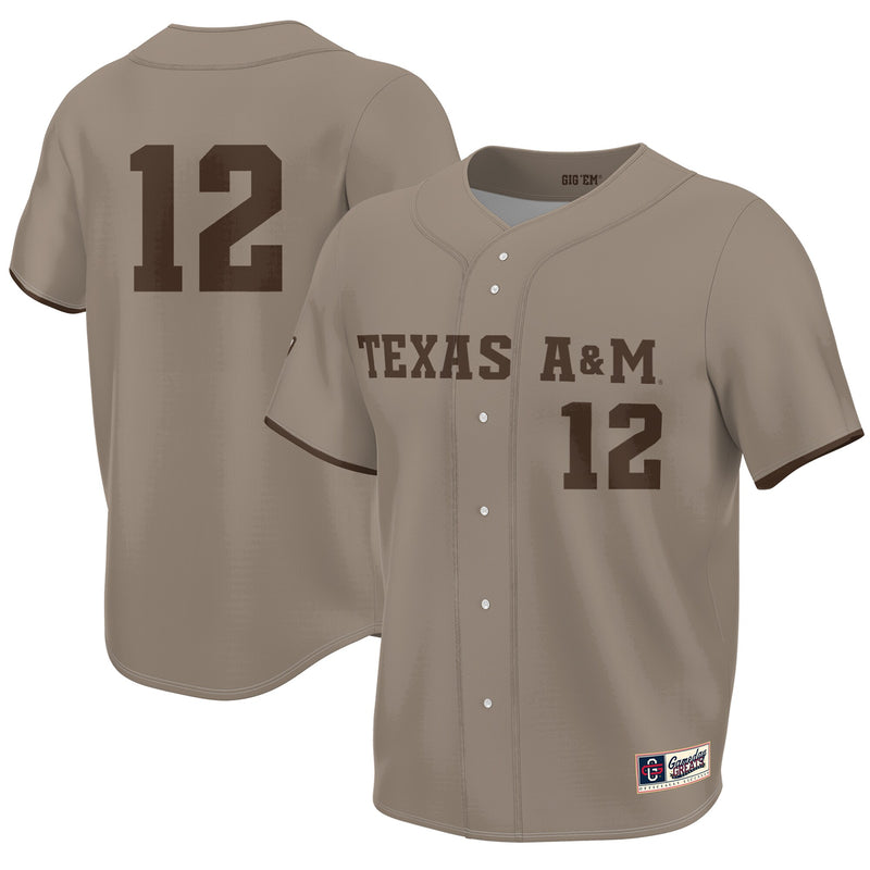 Texas A&M Aggies Baseball Jersey, Khaki Lightweight Sportswear Jersey Shirt, Lightweight Breathable Athletic Jersey, Casual Gift for Men