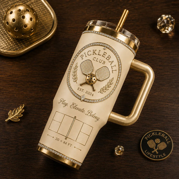 Pickleball Club - Ivory and Gold Crest Tumbler - main