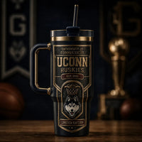 UCONN Heritage Crest - Blackout and Brass Tumbler Graphic