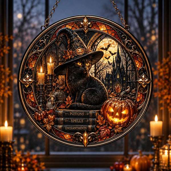 Potions, Spells, Enchantments - Amber Circle with Witch Cat - main