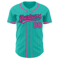Custom Baseball Jersey, Aqua White Pink Pinstripe Sportswear Jersey Shirt, Athletic Button Down Moisture Wicking Jersey, Casual Gift for Men